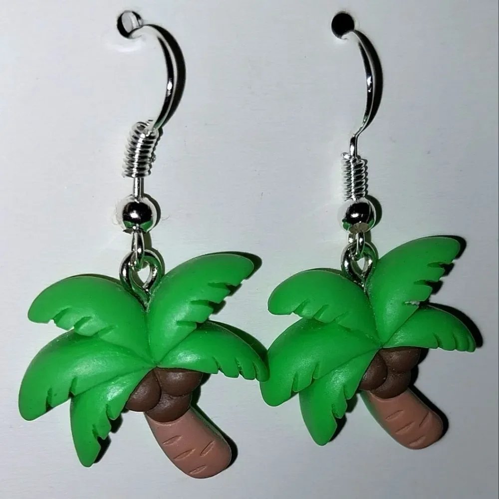 Green Palm Tree Super Cute, Colorful, Fun Earrings For Adults And Kids
